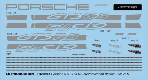 LBプロダクション 24911svr 1/24 ポルシェ 911 GT3 RS カスタマイズデカール - シルバー