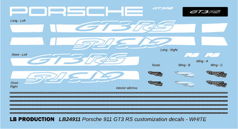LBプロダクション 24911wht 1/24 ポルシェ 911 GT3 RS カスタマイズデカール - ホワイト