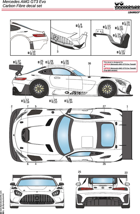 LBプロダクション LBAMGCF 1/24 メルセデスAMG GT3 カーボンファイバー デカール (For LBTK14 & LBTK15)