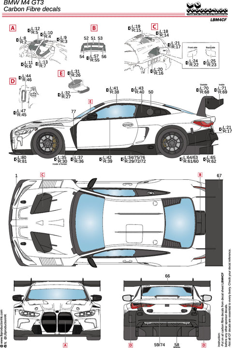 LBプロダクション LBM4CF 1/24 BMW M4 GT3 カーボンファイバー デカール