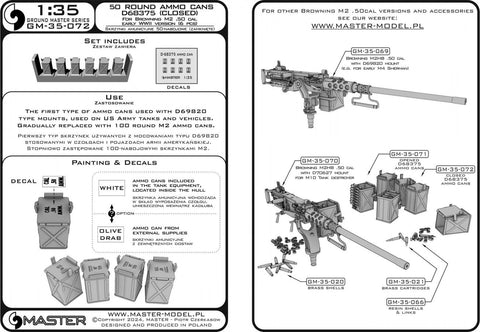 マスター GM-35-072 1/35 初期小型(50発)弾薬缶 (D68375) ブローニング M2HB .50 cal 機関銃 (6ピース) - クローズ