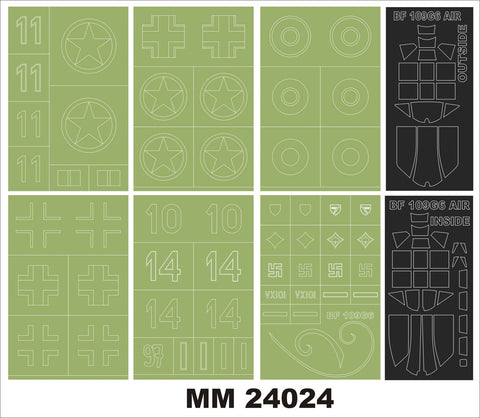 モンテックス MM24024 1/24 Me-Bf 109G-6 2キャノピーマスク(両面) + 4記章マスク (エアフィックスA17003用)