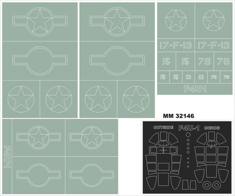 モンテックス MM32146 1/32 ヴォート F4U-1 コルセア “バードケージ”(タミヤ60324用)マスキングシート(キット付属デカールと置換)
