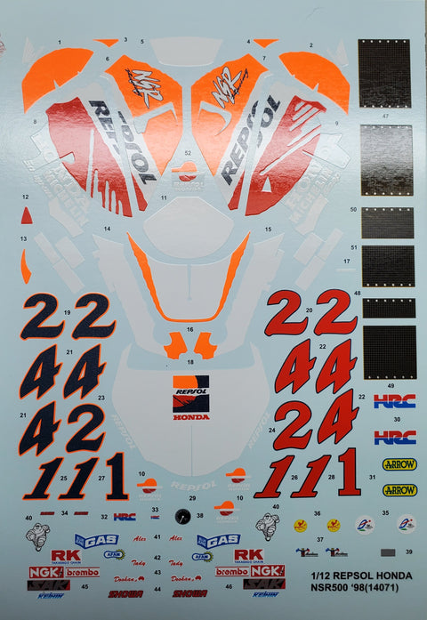カレドモデル MS027 1/12 ホンダ NSR500 '98 ドゥーハンペイント オートバイモデルデカール 14071 (タミヤ用)