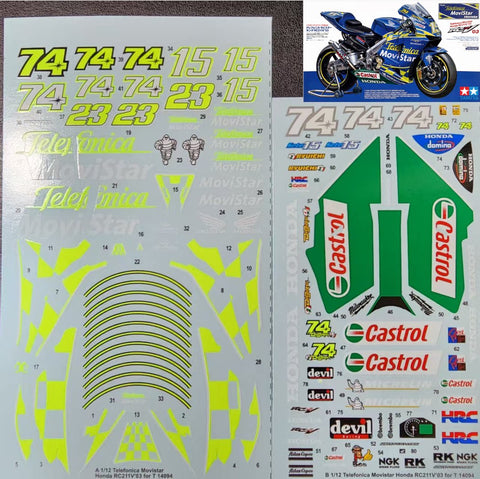カレドモデル MS049 1/12 テレフォニカ・モビスター ホンダ RC211'03 オートバイ模型デカール 14094 (タミヤ用)