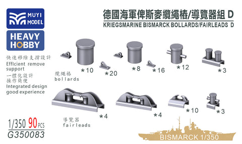 MUYIモデル G350083 1/350 ドイツ海軍 戦艦ビスマルク用 ボラード/フェアリーダー(超精密3Dプリントキット・90個入り)