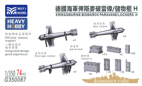 MUYIモデル G350087 1/350 ドイツ海軍 ビスマルク用 パラベーン/ロッカーセット(H) 超精密3Dプリントキット(74パーツ)
