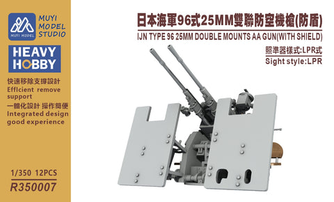 MUYIモデル R350007 1/350 日本海軍 九六式25mm連装機銃(防盾付き) 超精密3Dプリントキット(12基入り)