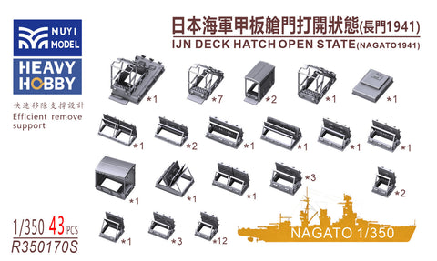 MUYIモデル R350170S 1/350 ハセガワ用 日本海軍 艦上ハッチ(開放状態・長門1941)スーパーディテール3Dプリントキット(43個入り)
