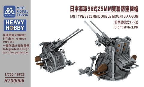 MUYIモデル R700006 1/700 日本海軍 九六式25mm連装機銃(LPR照準器) 超精密3Dプリントキット(16基入り)