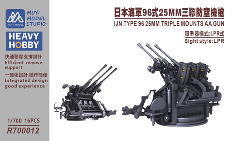 MUYIモデル R700012 1/700 日本海軍 九六式25mm三連装機銃(LPR照準器付き) 超精密3Dプリントキット(16基入り)