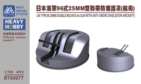 MUYIモデル R700077 1/700 フジミ用 日本海軍 九六式25mm連装機銃(対空射撃用防煙盾付き) 超精密3Dプリントキット 4個入り
