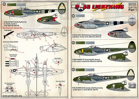 プリントスケール 32-012 1/32 P-38 ライトニング Part1 コンプリートセット