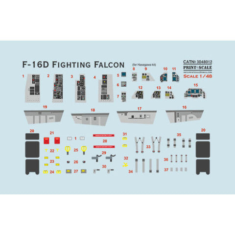 プリントスケール 1/48 3D48-012 F-16D ファイティング・ファルコン 計器盤 3Dデカール