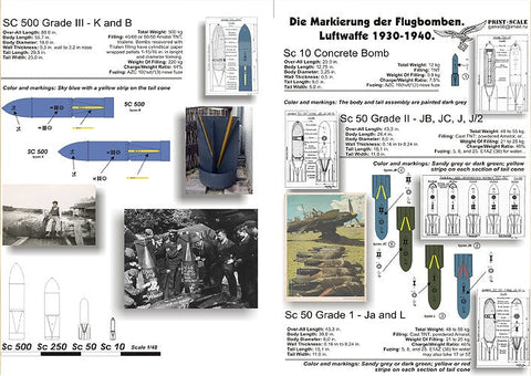 プリントスケール 48-014 1/48 ドイツ空軍航空爆弾注意書き 1930-1940
