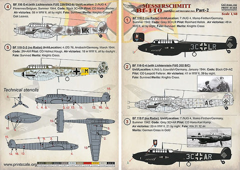 プリントスケール 48-102 1/48 メッサーシュミット Me-110 Part 2 コンプリートセット