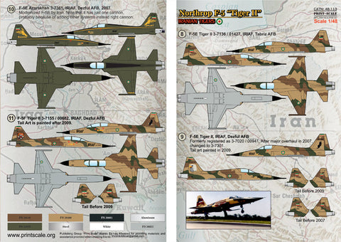 プリントスケール 48-113 1/48 イラン空軍 ノースロップ F5 "タイガーII" Part 1