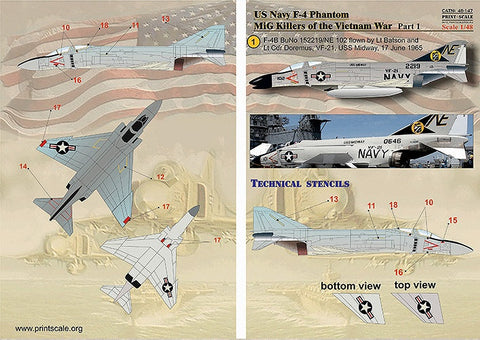 プリントスケール 48-147 1/48 アメリカ海軍 F-4 ファントム ベトナム戦争 Part1
