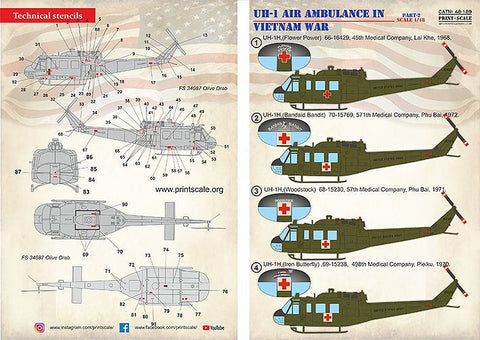 プリントスケール 48-189 1/48 UH-1 救急輸送機 ベトナム戦争 Part 2