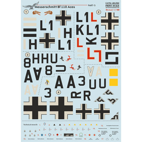 プリントスケール 48-292 1/48 メッサーシュミット Bf110 エ-ス パート3