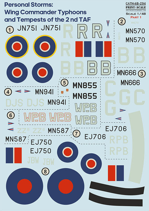 プリントスケール 48-294 1/48 パーソナルストーム: ウィングスコマンダータイフーンと第 2 TAF のテンペスト パート1