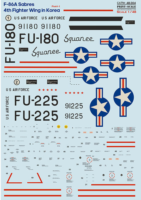 プリントスケール 48-304 1/48 韓国のF-86Aセイバーズ第4戦闘航空団