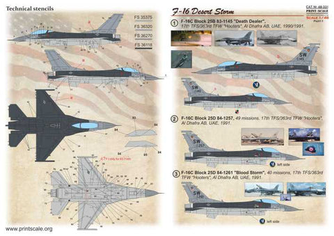 プリントスケール 48-331 1/48 F-16 デザートストーム パート1