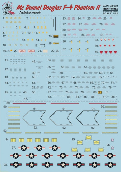 プリントスケール 72-031 1/72 F-4 ファントム テクニカルステンシル