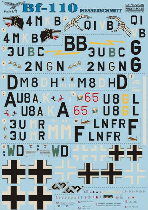 プリントスケール 72-035 1/72 メッサーシュミット Me 110