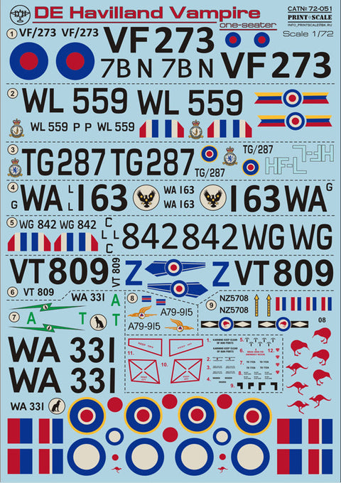 プリントスケール 72-051 1/72 デ・ハビランド ヴァンパイア 単座型