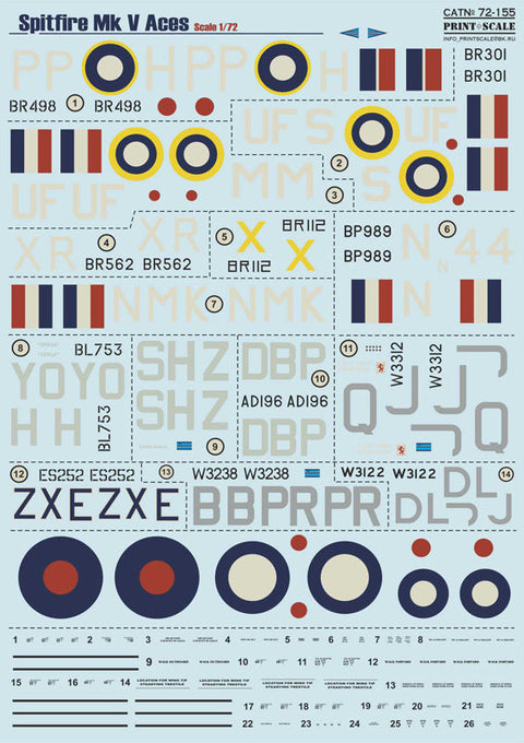 プリントスケール 72-155 1/72 スピットファイア Mk V エース