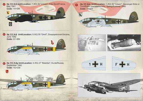 プリントスケール 72-185 1/72 ハインケル H-4, H-5 & H-6 ボンバーズ Part 3