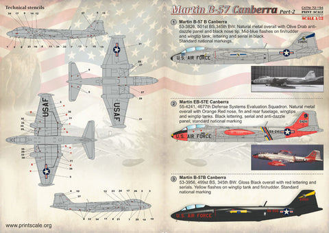 プリントスケール 72-194 1/72 B-57 キャンベラ Part2 コンプリートセット
