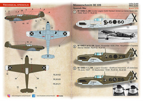 プリントスケール 72-460 1/72 Bf-109 メッサーシュミット in スペイン戦争
