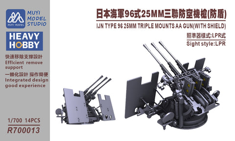 MUYIモデル R700013 1/700 日本海軍 九六式25mm三連装機銃(LPR照準器・防盾付き) 超精密3Dプリントキット(14基入り)