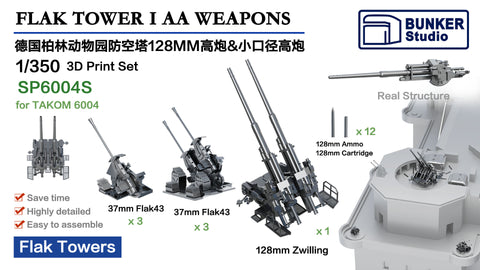 バンカースタジオ SP6004S 1/350 WWIIドイツ 高射砲タワー I ”ベルリン動物園” 12.8cm連装高射砲,小口径対空砲(タコム6004用)