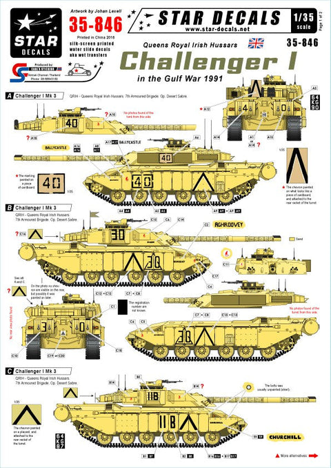 スターデカール 35-846 1/35 チャレンジャー1 イン 湾岸戦争-クイーンズロイヤル・アイリッシュ軽騎兵隊