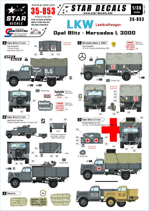 スターデカール 35-853 1/35 オペルブリッツ・メルセデス3000貨物自動車
