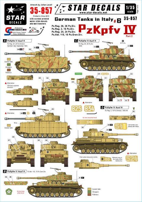 スターデカール 35-857 1/35 ジャーマンタンクス イン イタリア #6-IV号戦車 H型