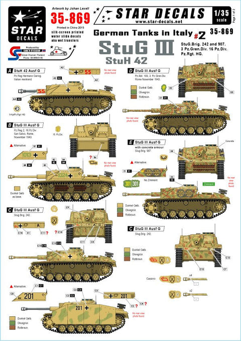 スターデカール 35-869 1/35 ジャーマンタンクス イン イタリア #2-III号突撃砲・StuH 42