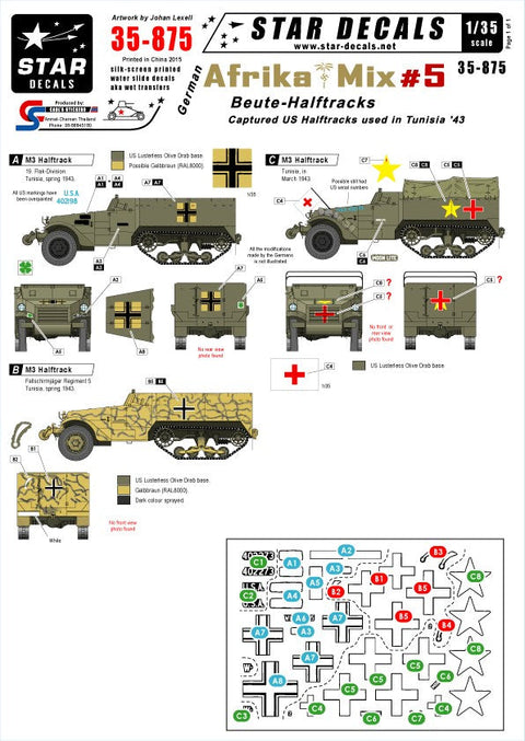 スターデカール 35-875 1/35 ドイツ捕獲ハーフトラック イン 北アフリカ チュニジア