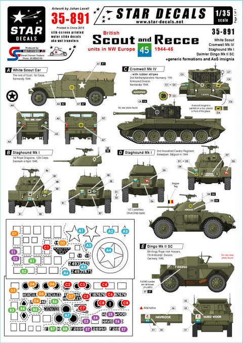 スターデカール 35-891 1/35 イギリス 偵察部隊 イン 北西ヨーロッパ 1944-45 スカウトカー, クロムウェル,スタッグハウンド, ディンゴと派生型
