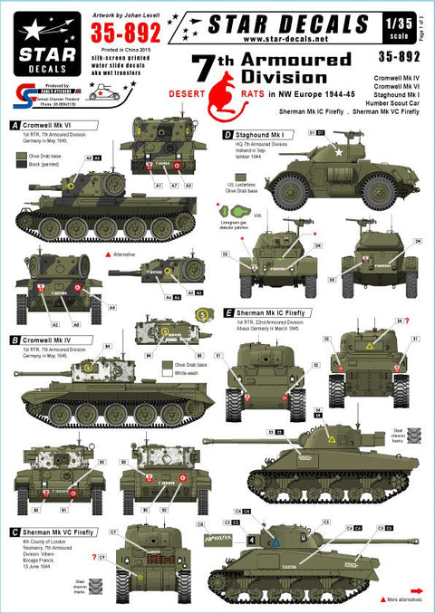 スターデカール 35-892 1/35 第7機甲師団 「砂漠のネズミ」 イン 北西ヨーロッパ クロムウェル,ハンバーSC,スタッグハウンド, ファイアフライ