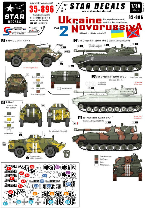 スターデカール 35-896 1/35 ウクライナ・ ノヴォロシア #2 BRDM+2・2S1 グボーディカ SPG