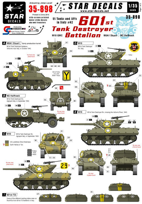スターデカール 35-898 1/35 第601駆逐戦車大隊 M5A1スチュアート, M2ハーフトラック,M10 GMC イン イタリア