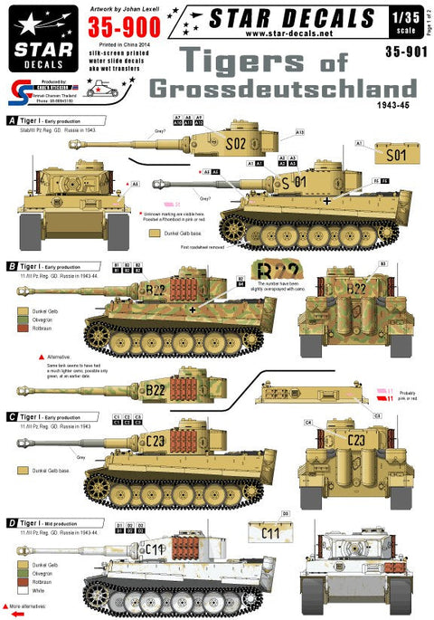 スターデカール 35-900 1/35 グロスドイッチュラント師団 タイガーI 初期型・中期型・後期型 1943-45