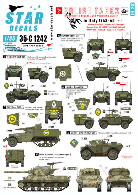 スターデカール 35-C1242 1/35 WWII イタリア戦線でのポーランド軍装輪装甲車と駆逐戦車 1943-45#3