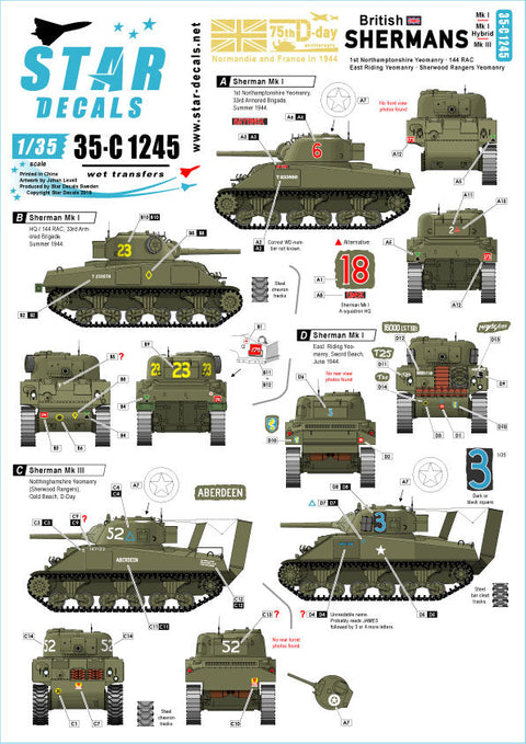 スターデカール 35-C1245 1/35 WWII イギリス国陸軍所属のシャーマン D-ディ75周年スペシャル シャーマンMkI/Iハイブリッド/III