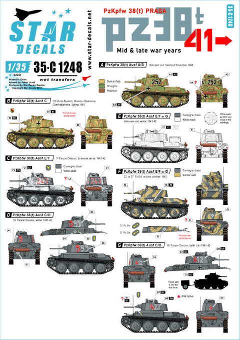 スターデカール 35-C1248 1/35 WWII ドイツ陸軍PzKpfw38(t)プラガ戦車 第二次大戦中期-後期