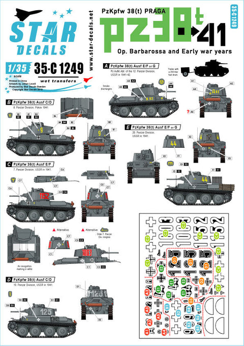 スターデカール 35-C1249 1/35 WWII ドイツ陸軍PzKpfw38(t)プラガ戦車 バルバロッサ作戦と大戦初期